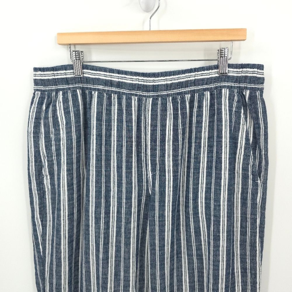 Old Navy Linen Cotton Wide Leg Pants Striped Pull-On Pockets Blue White Large - Picture 4 of 14